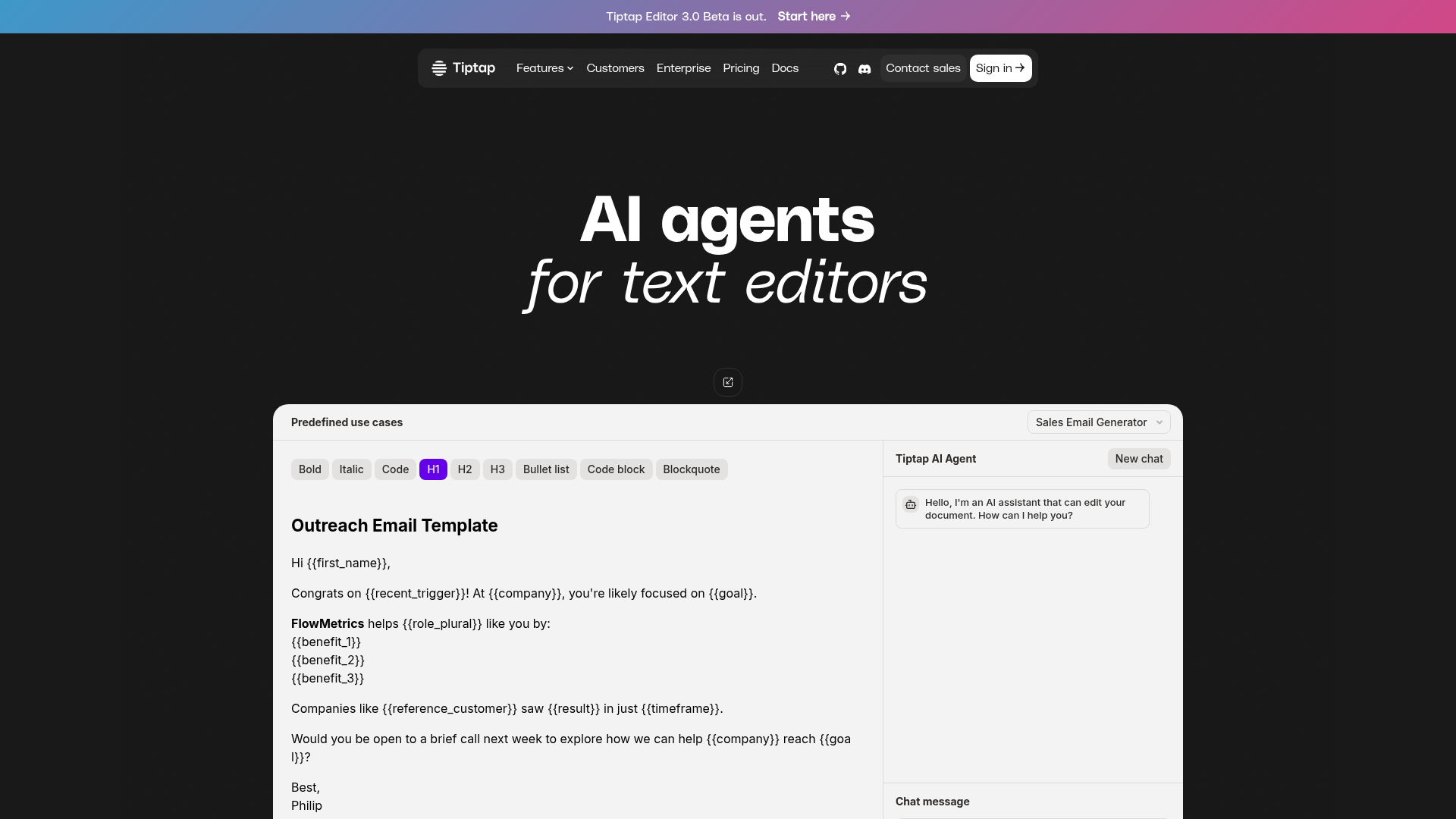 Tiptap AI Agents screenshot