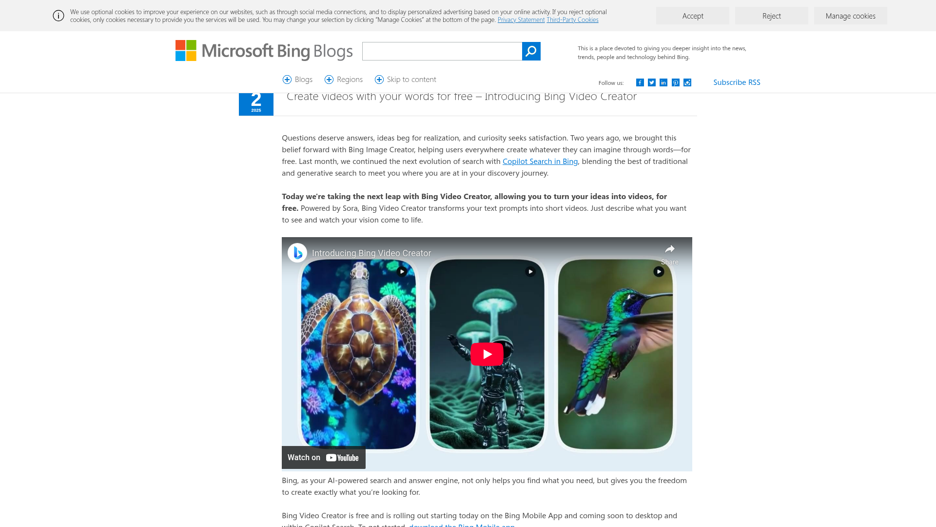 Bing Video Creator screenshot